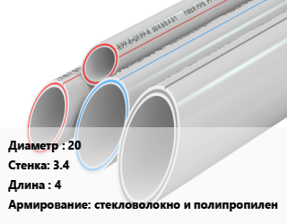 Труба полипропиленовая 20 s=3.4 L=4 стекловолокно и полипропилен, метр цена от 55.43 Р / шт, где купить, условия доставки в Минске и Минской области